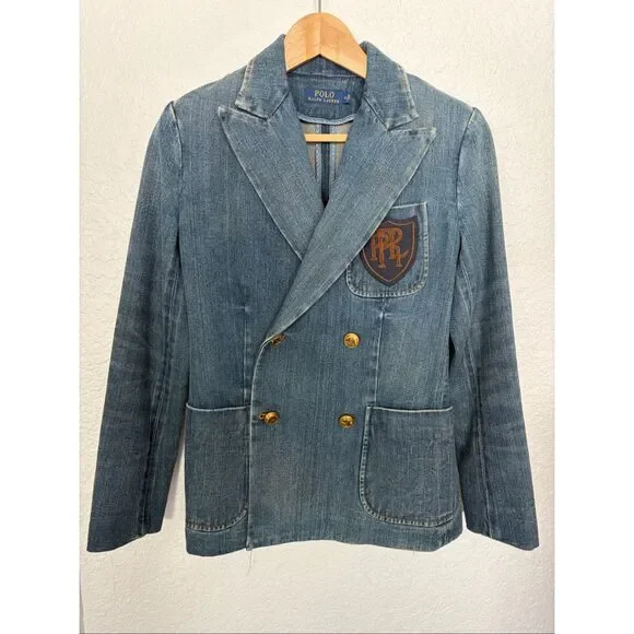 Polo Ralph Lauren Denim Crest Blazer Double Breasted Gold Button XS - Picture 3 of 12
